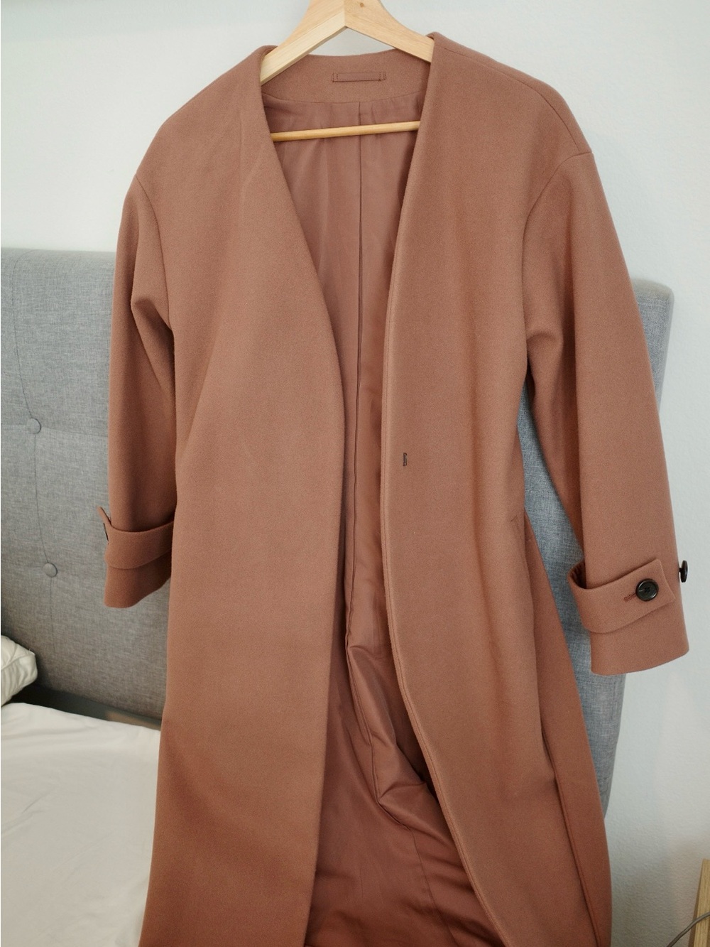 GU Japan Dust Pink Open Collar Long Trench Coat (fits XS/S)